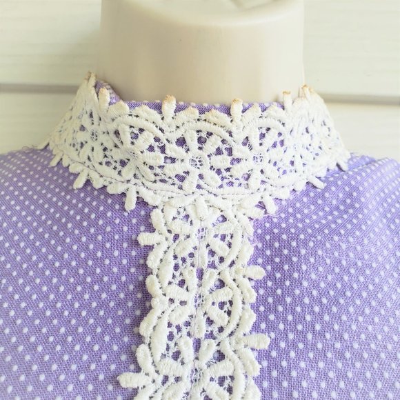 Vintage 60s/70s Union Made Purple with white polka dots maxi dress - Picture 3 of 11